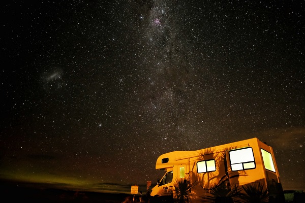 motorhome under a starry night