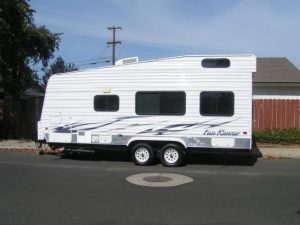 toy hauler parked on the street