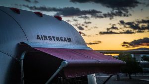 Airstream trailer at sunset