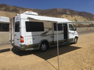 camper van set up in the desert