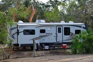 RV set up at an RV campsite