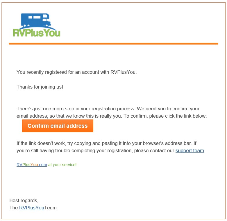 Email confirmation RVPlusYou