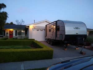 Camper trailer in driveway