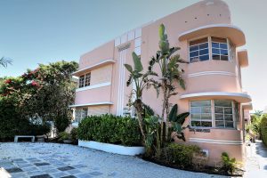light pink art deco building in Miami Beach