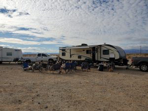 RV set up at a campground near a college